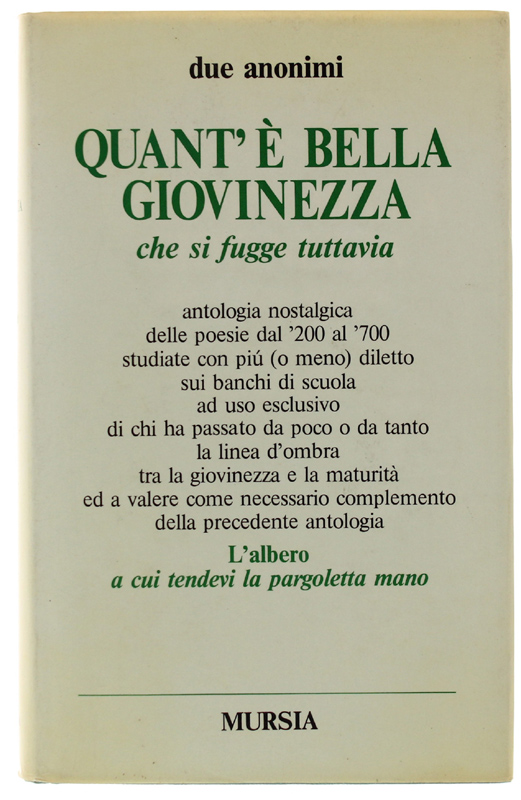 QUANT'E' BELLA GIOVINEZZA che si sfugge tuttavia : antologia nostalgica …