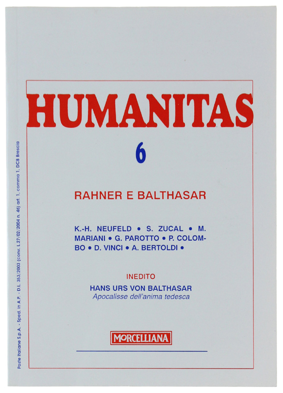 RAHNER E BALTHASAR. Humanitas n. 6/2005.