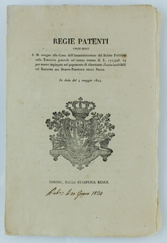 REGIE PATENTI colle quali S.M. assegna alla cassa dell'Amministrazione del …