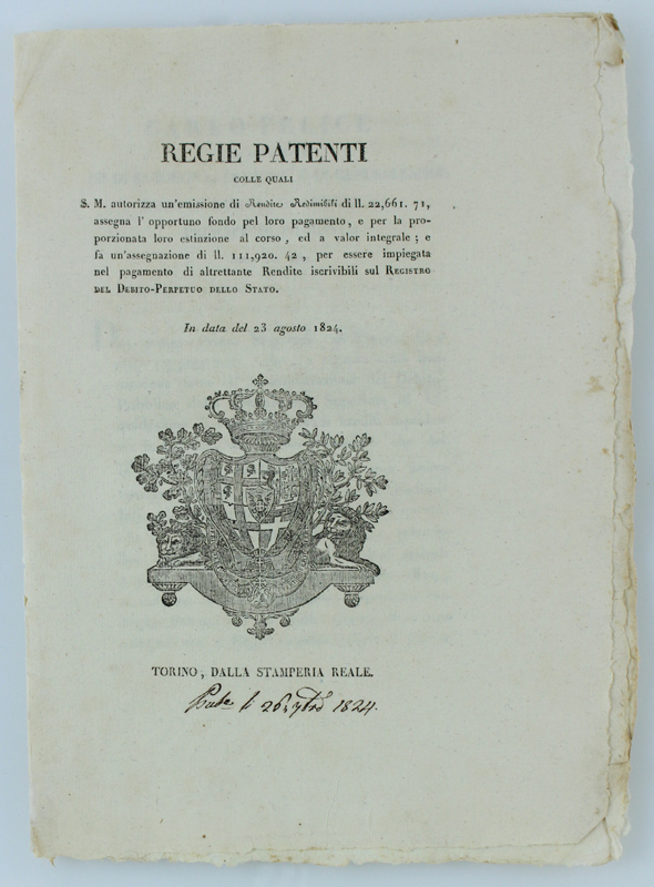 REGIE PATENTI colle quali S.M. autorizza un'emissione di Rendite Redimibili …