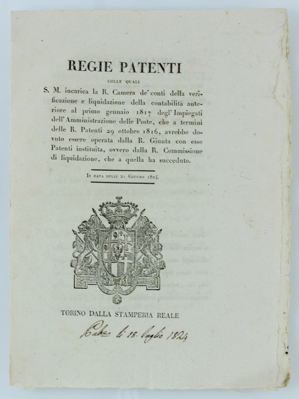 REGIE PATENTI colle quali S.M. incarica la R.Camera de' conti …