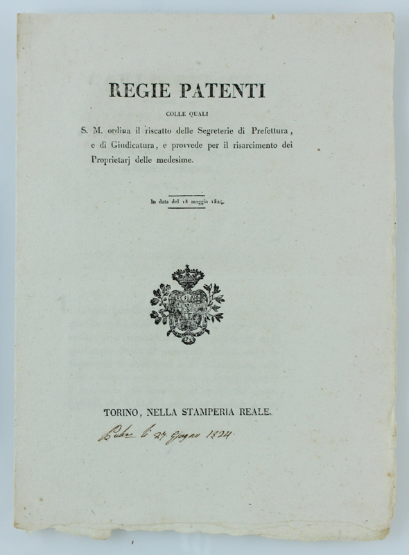 REGIE PATENTI colle quali S.M. ordina il riscatto delle Segreterie …