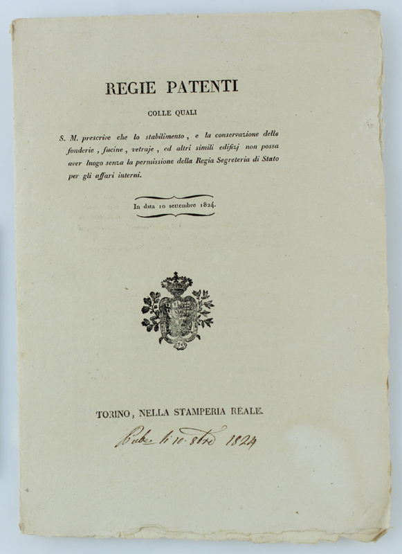 REGIE PATENTI Colle quali S.M. prescrive che lo stabilimento, e …