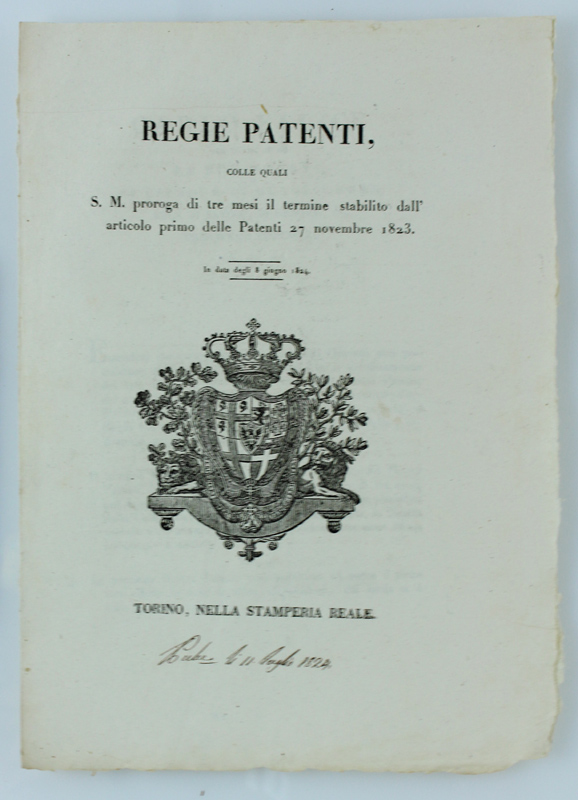 REGIE PATENTI, colle quali S.M. proroga di tre mesi il …
