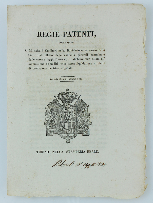 REGIE PATENTI colle quali S.M. salva i Creditori nella liquidazione …