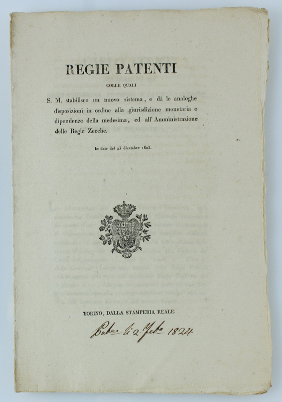 REGIE PATENTI Colle quali S.M. stabilisce un nuovo sistema, e …