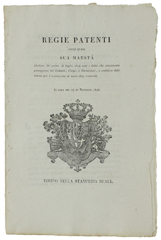REGIE PATENTI Colle quali Sua Maestà . istituisce nuovi dazi …