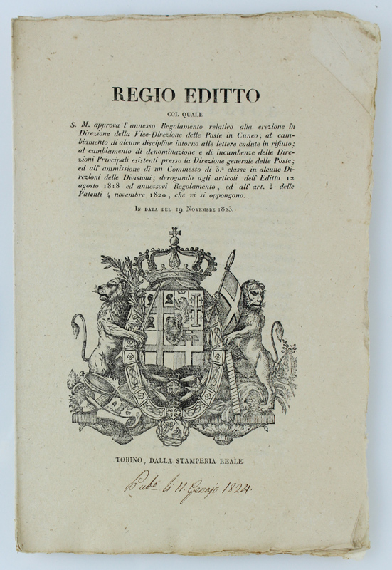 REGIO EDITTO col quale S.M. approva l'annesso regolamento relativo alla …