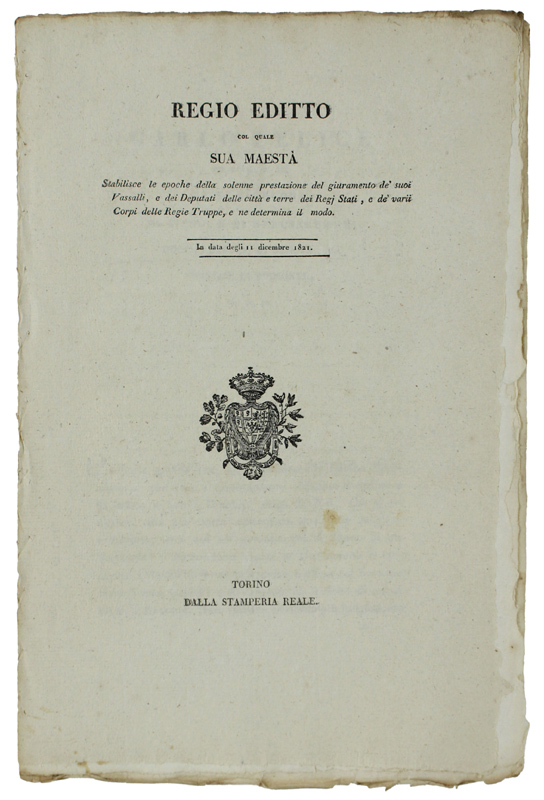 REGIO EDITTO col quale Sua Maestà stabilisce . tempi e …