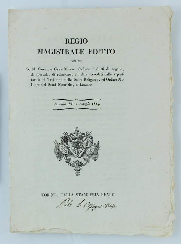 REGIO MAGISTRALE EDITTO con cui S.M. Generale Gran Mastro abolisce …