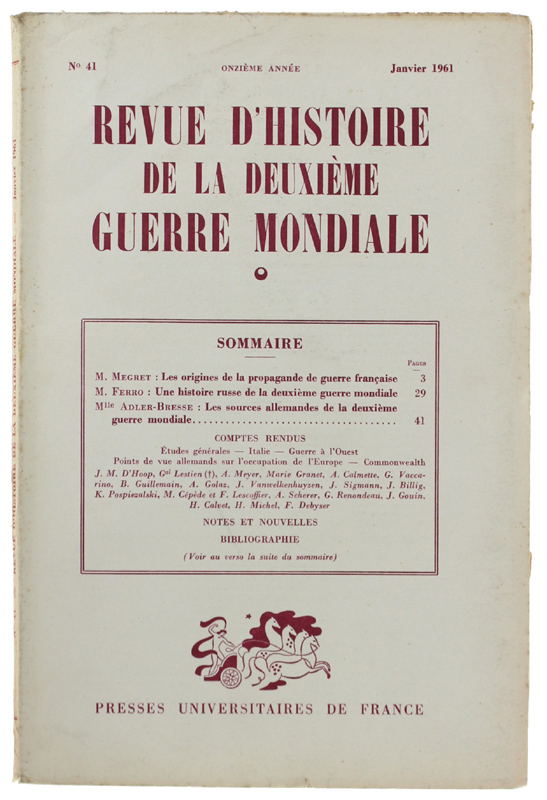 REVUE D'HISTOIRE DE LA DEUXIÈME GUERRE MONDIALE - N. 41 …