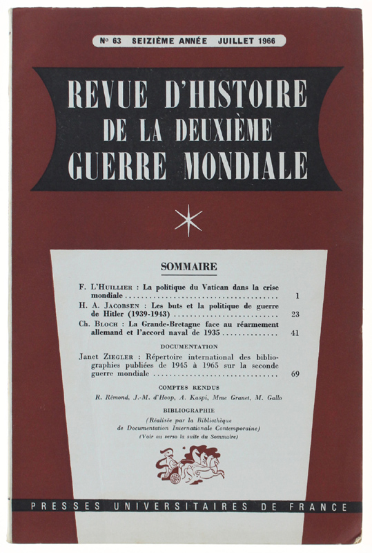REVUE D'HISTOIRE DE LA DEUXIÈME GUERRE MONDIALE - N. 63 …