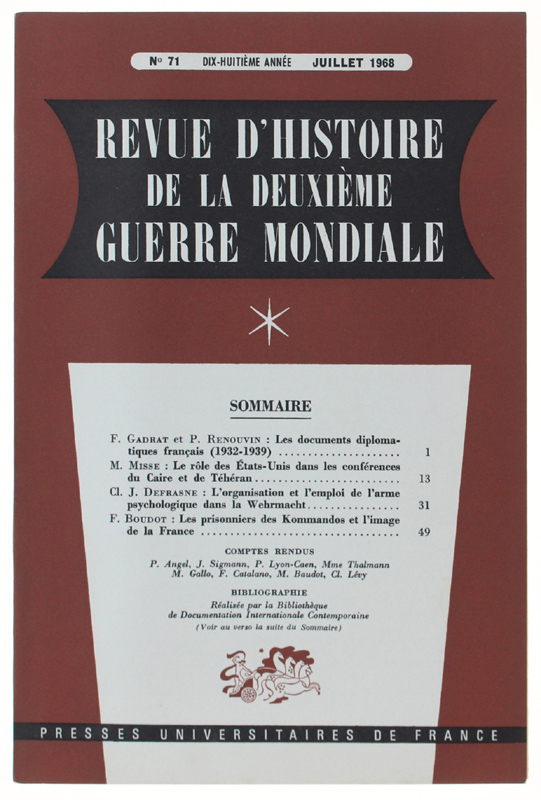 REVUE D'HISTOIRE DE LA DEUXIÈME GUERRE MONDIALE - N. 71 …