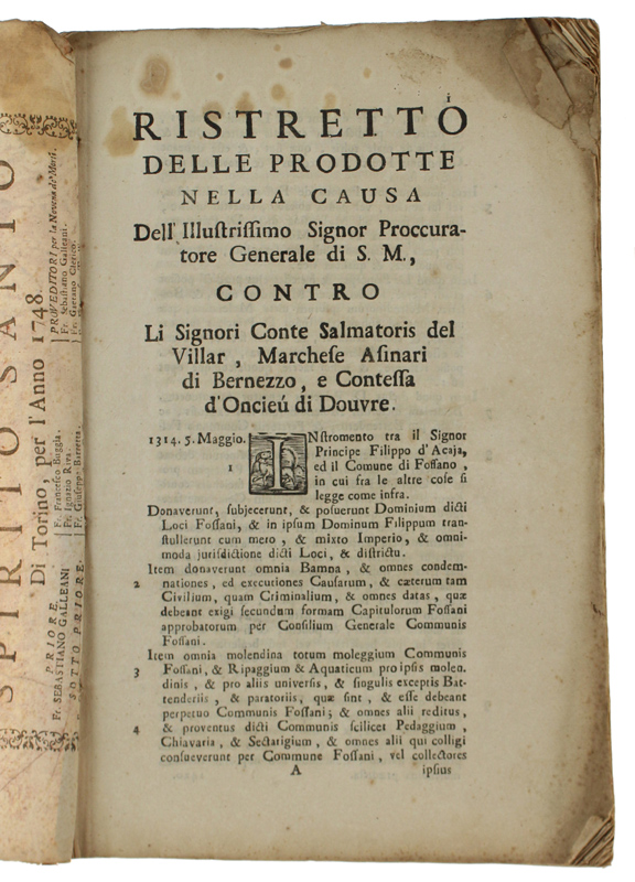 RISTRETTO DELLE PRODOTTE NELLA CAUSA Dell'Illustrissimo Signor Proccuratore Generale di …