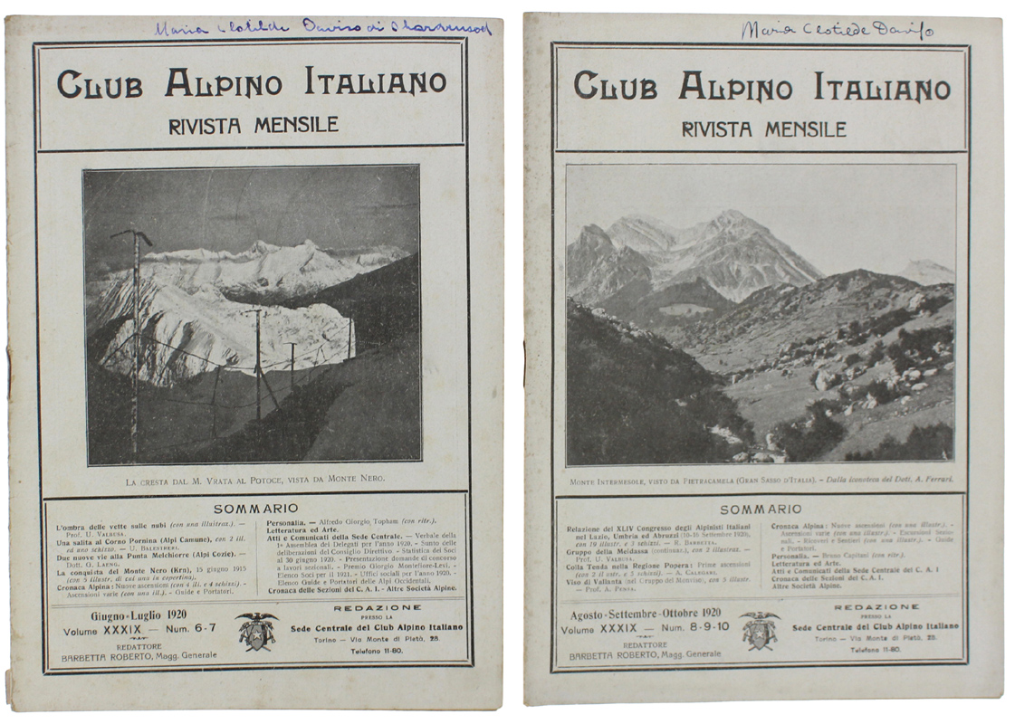 RIVISTA DEL CLUB ALPINO ITALIANO - Anno 1920 - XXXIX …