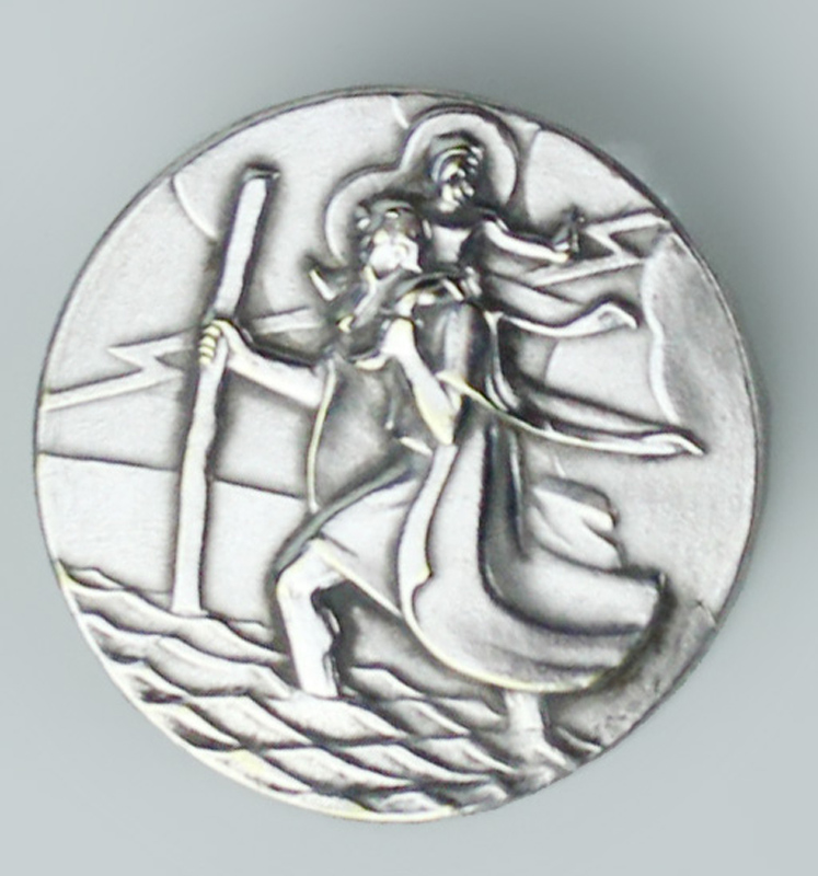 SAN CRISTOFORO placca antica in metallo argentato immagine in rilievo, …