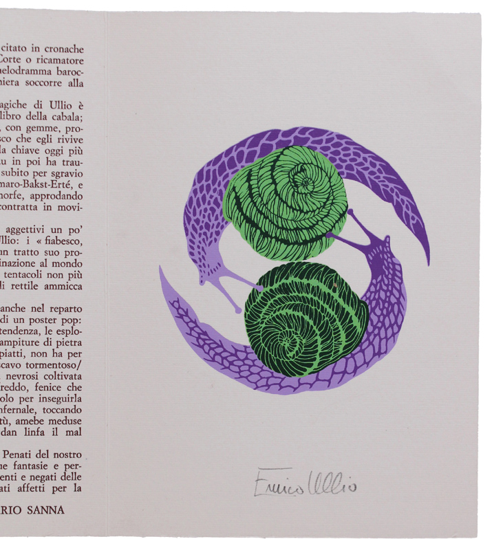 SERIGRAFIA A 3 COLORI "Lumache" firmata dall'artista, cartoncino (17,5x12 cm)