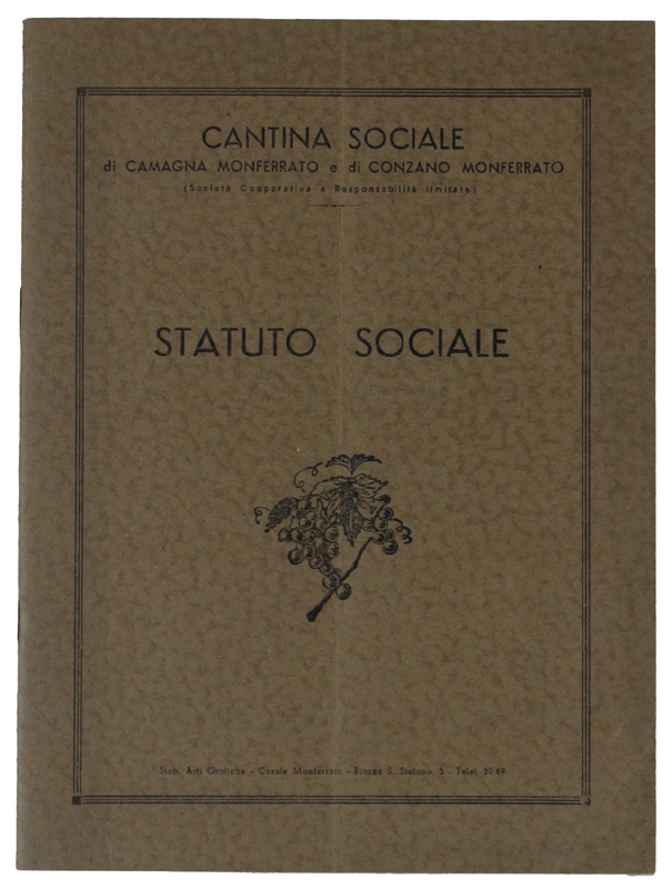 STATUTO SOCIALE - COSTITUZIONE DI COOPERATVA. 2 gennaio 1955