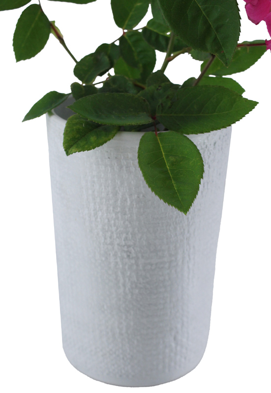 VASO IN CERAMICA BIANCO/ARGENTO CILINDRICO CM 19,5x13