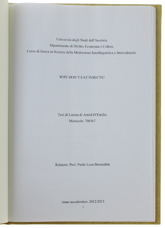 WHY DON'T EAT INSECTS? [tesi di laurea]