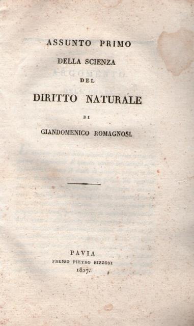 Assunto primo della scienza del diritto naturale.