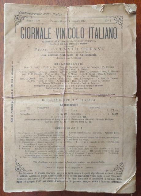 Giornale vinicolo italiano. Commerciale, industriale e scientifico. Fondato nel 1875 …