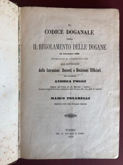 Il codice doganale ossia il regolamento delle dogane 11 settembre …