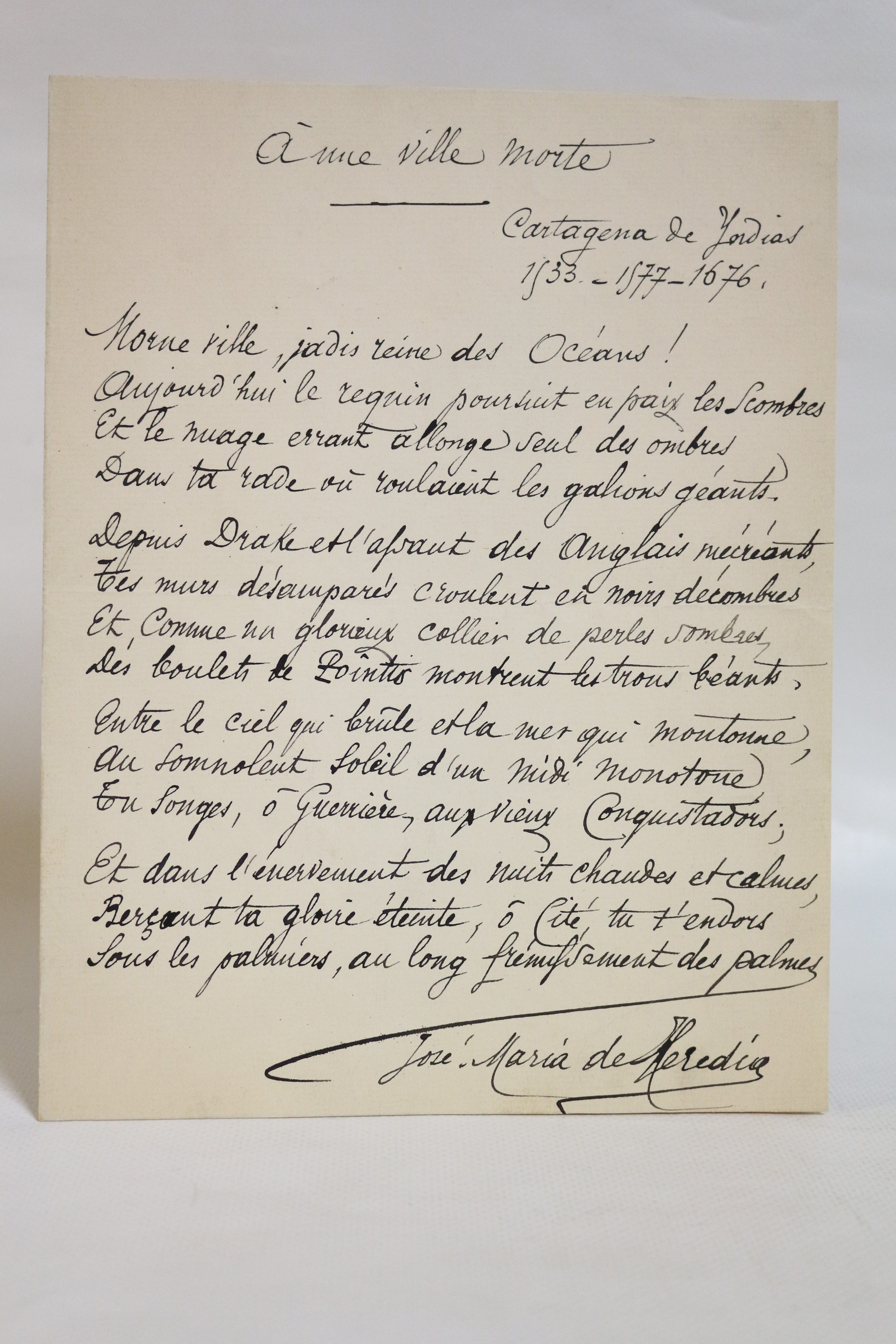 A une ville morte - Poème manuscrit autographe signé de …