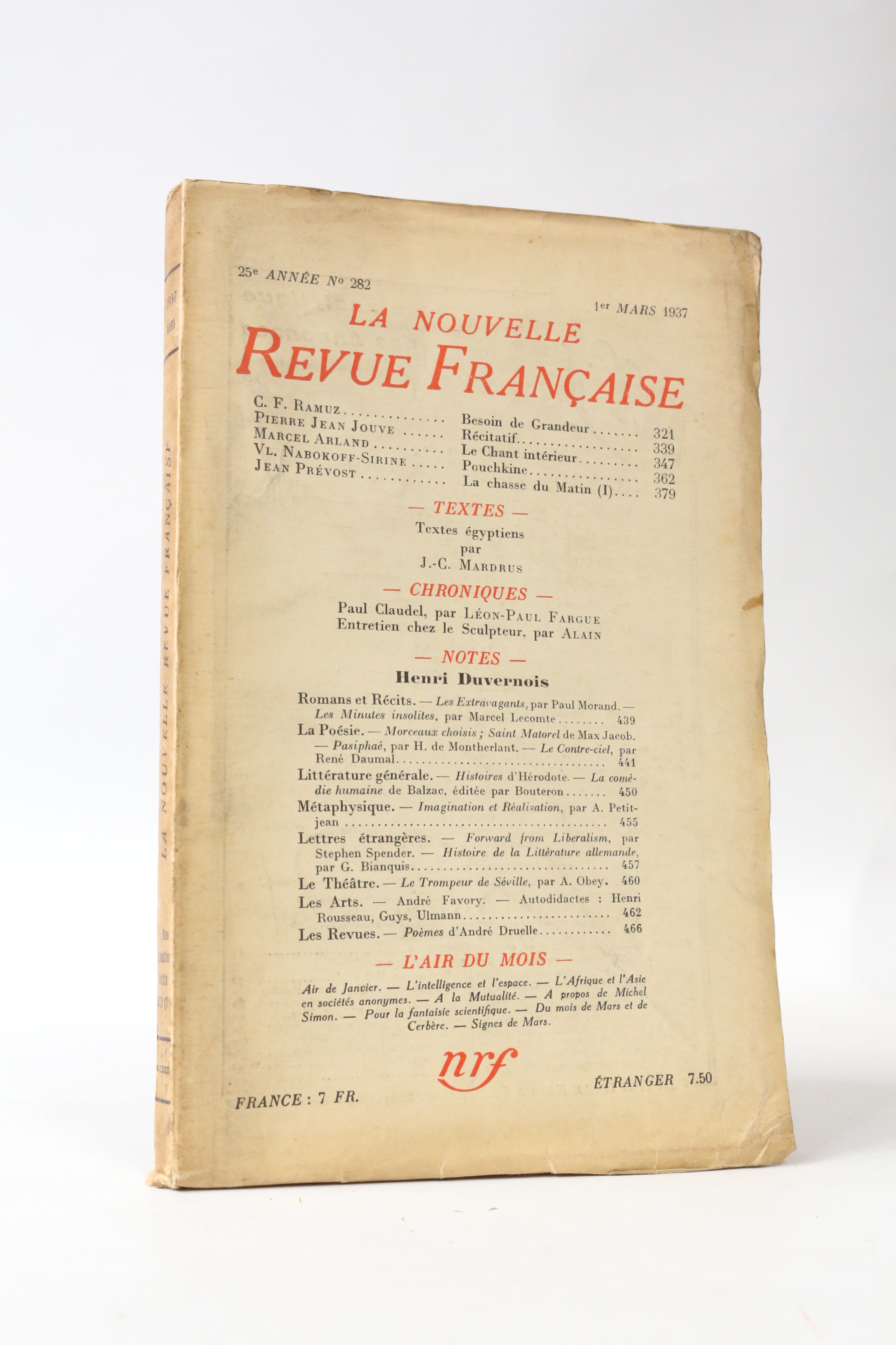 Besoin de grandeur. In La nouvelle revue française N°282 de …