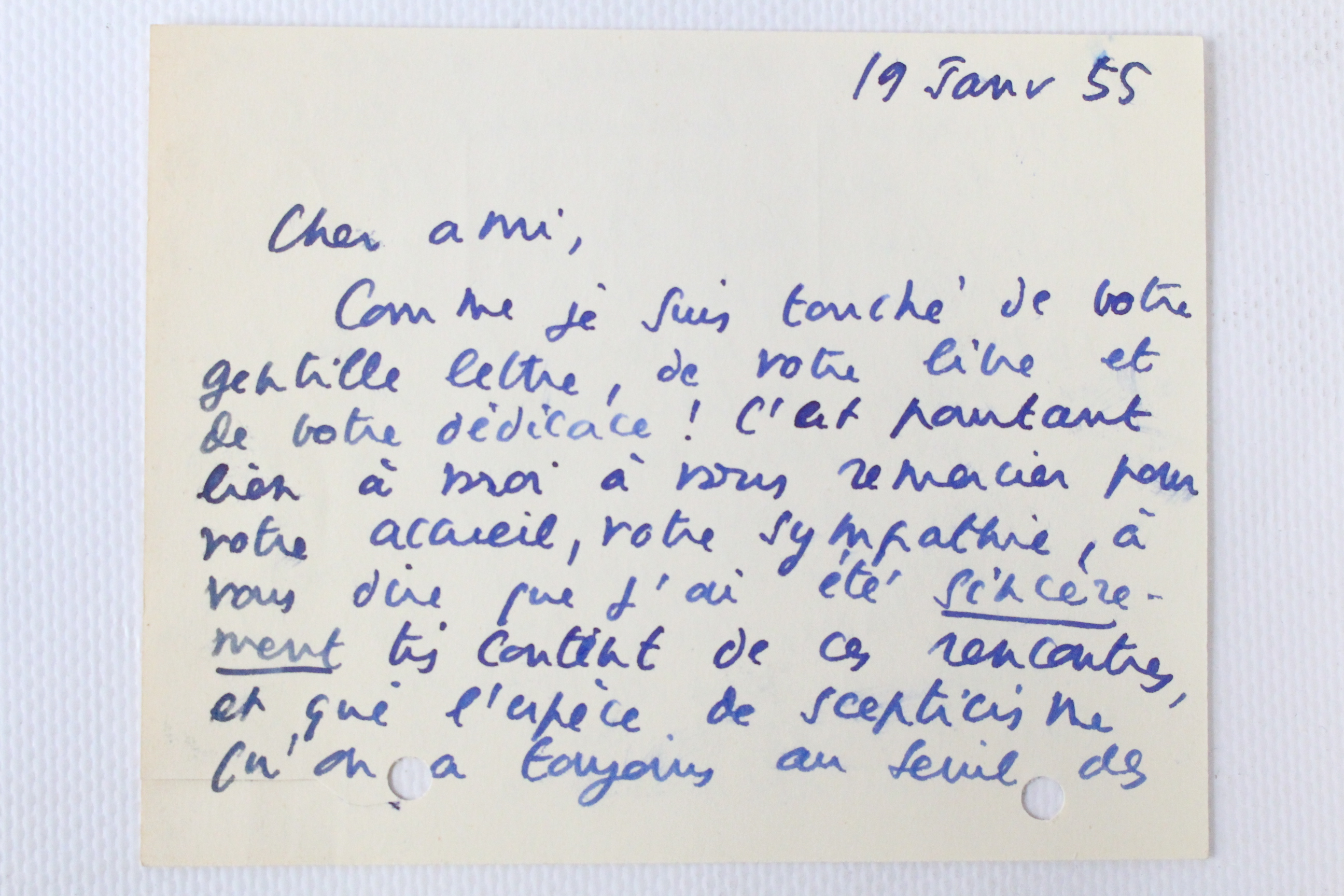 Carte autographe signée de Roland Barthes à René Wintzen