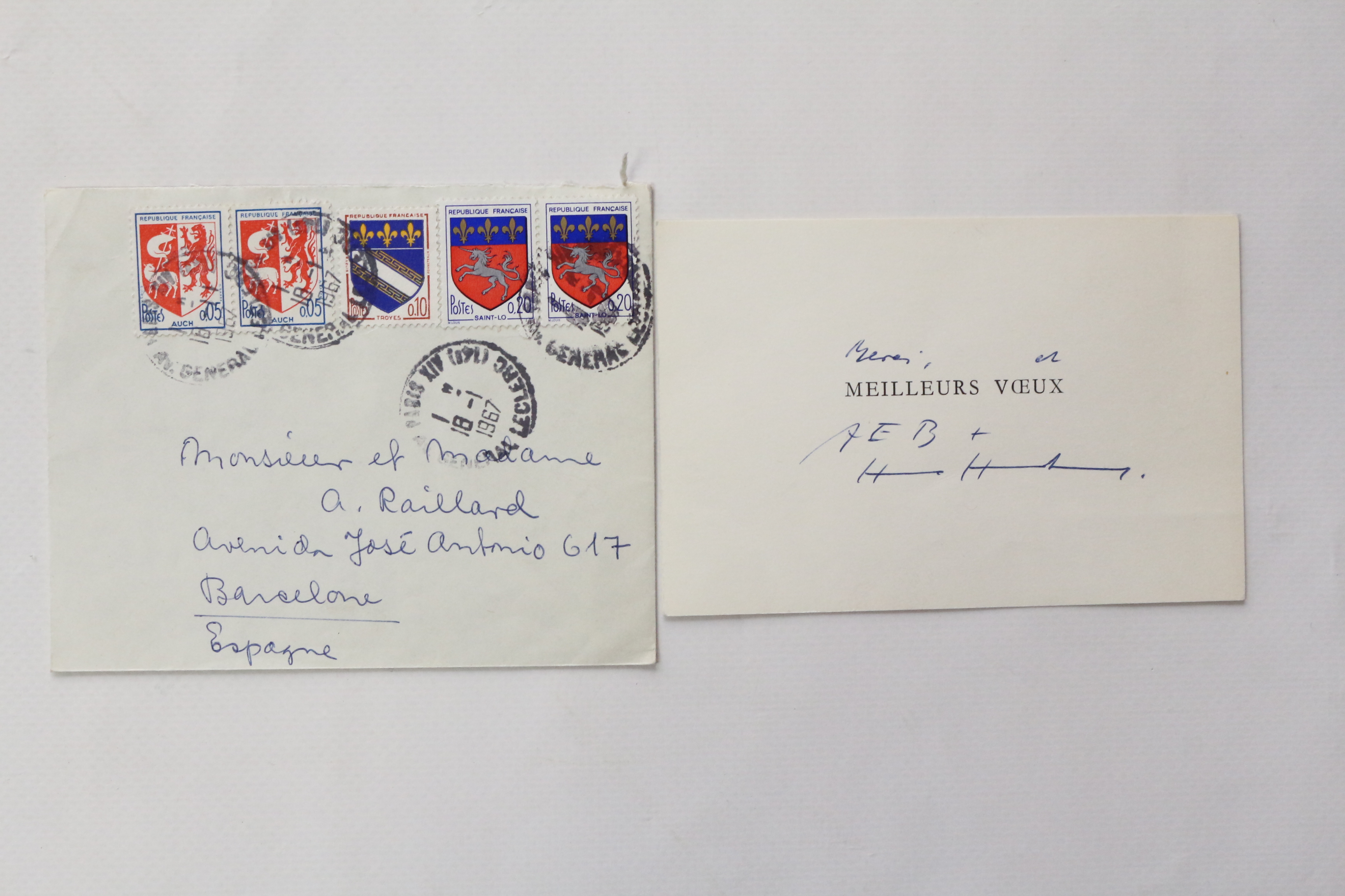 Carte de voeux adressée à Georges et Alice Raillard pour …