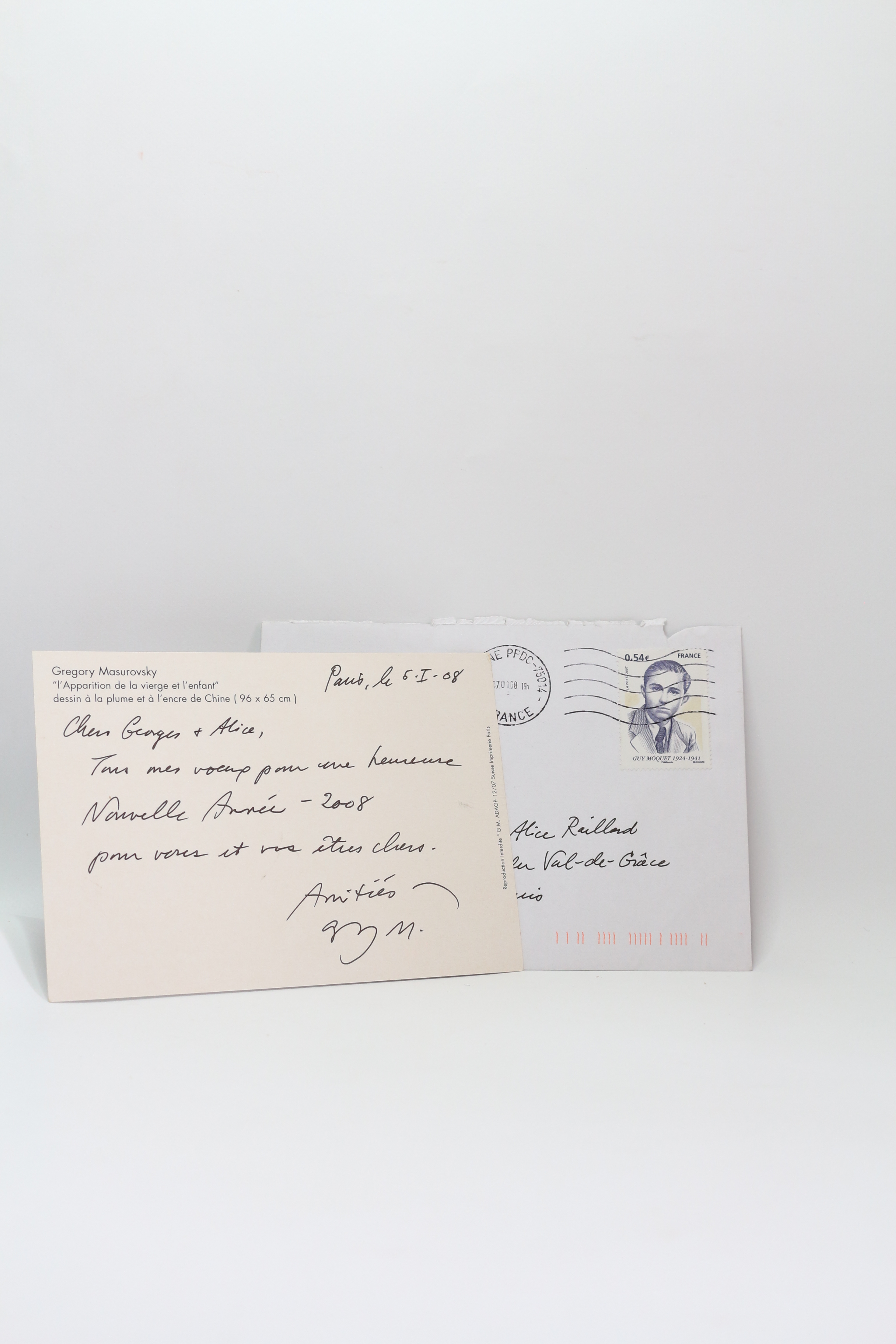 Carte de voeux autographe signée adressée à Georges et Alice …