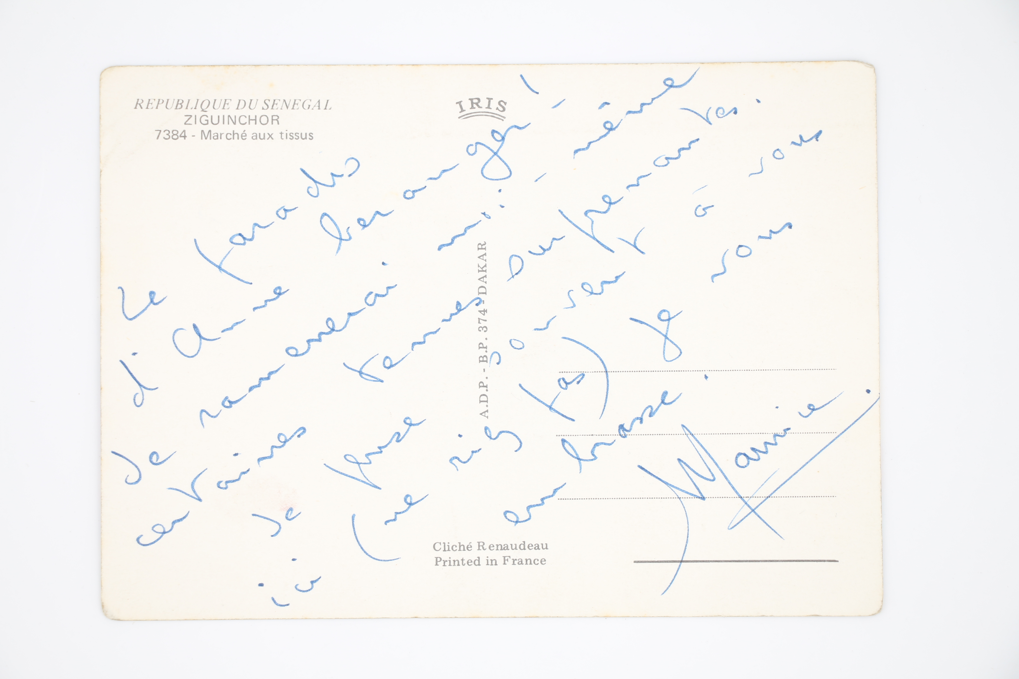 Carte postale autographe signée adressée à André-Philippe Hersin : "Le …