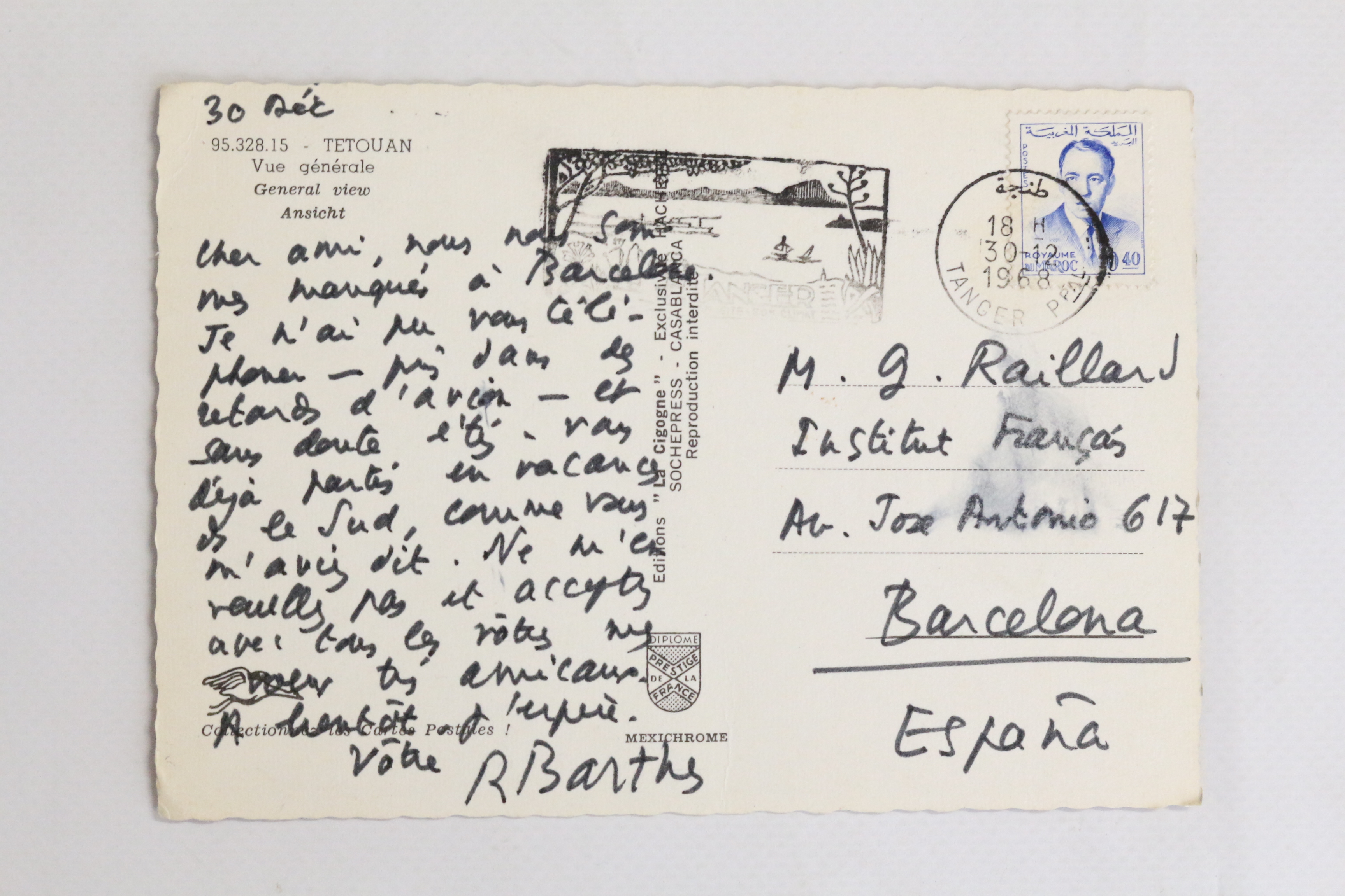 Carte postale autographe signée adressée à Georges Raillard