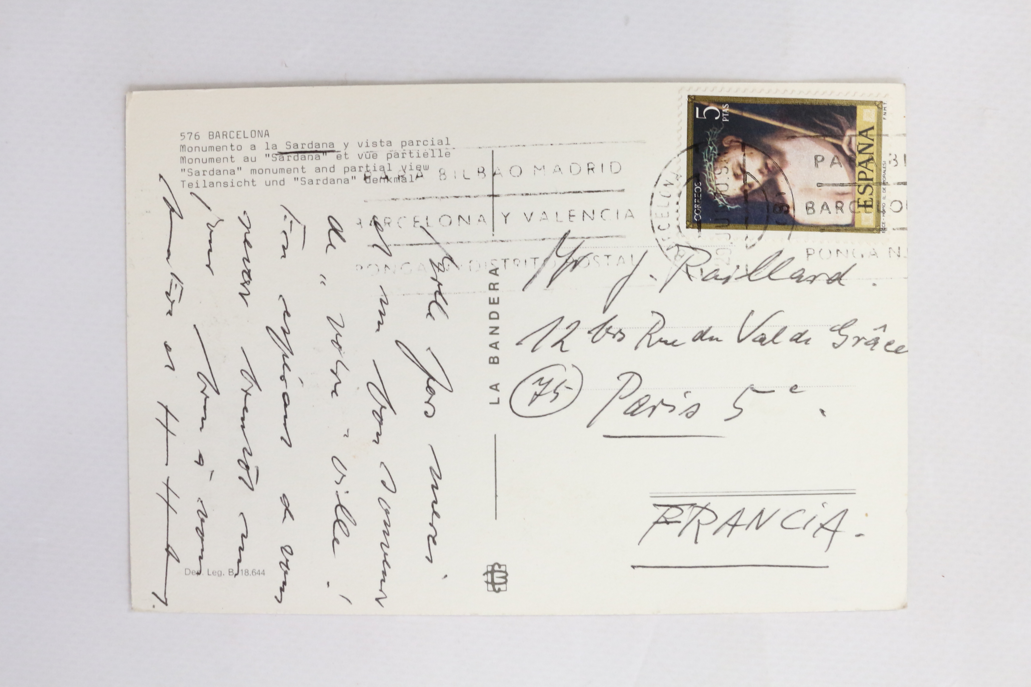 Carte postale autographe signée adressée à Georges Raillard