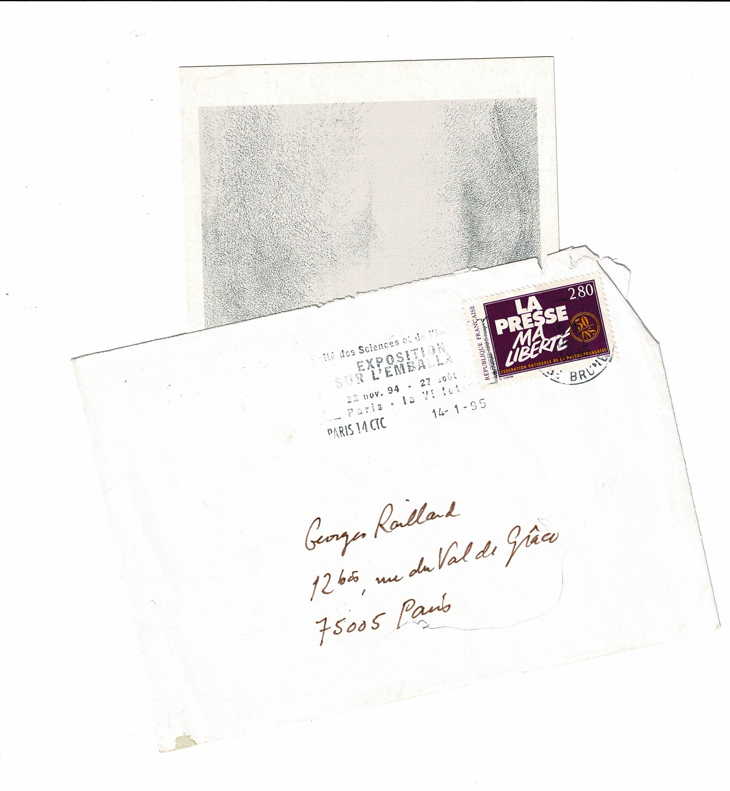 Carte postale autographe signée adressée à Georges Raillard