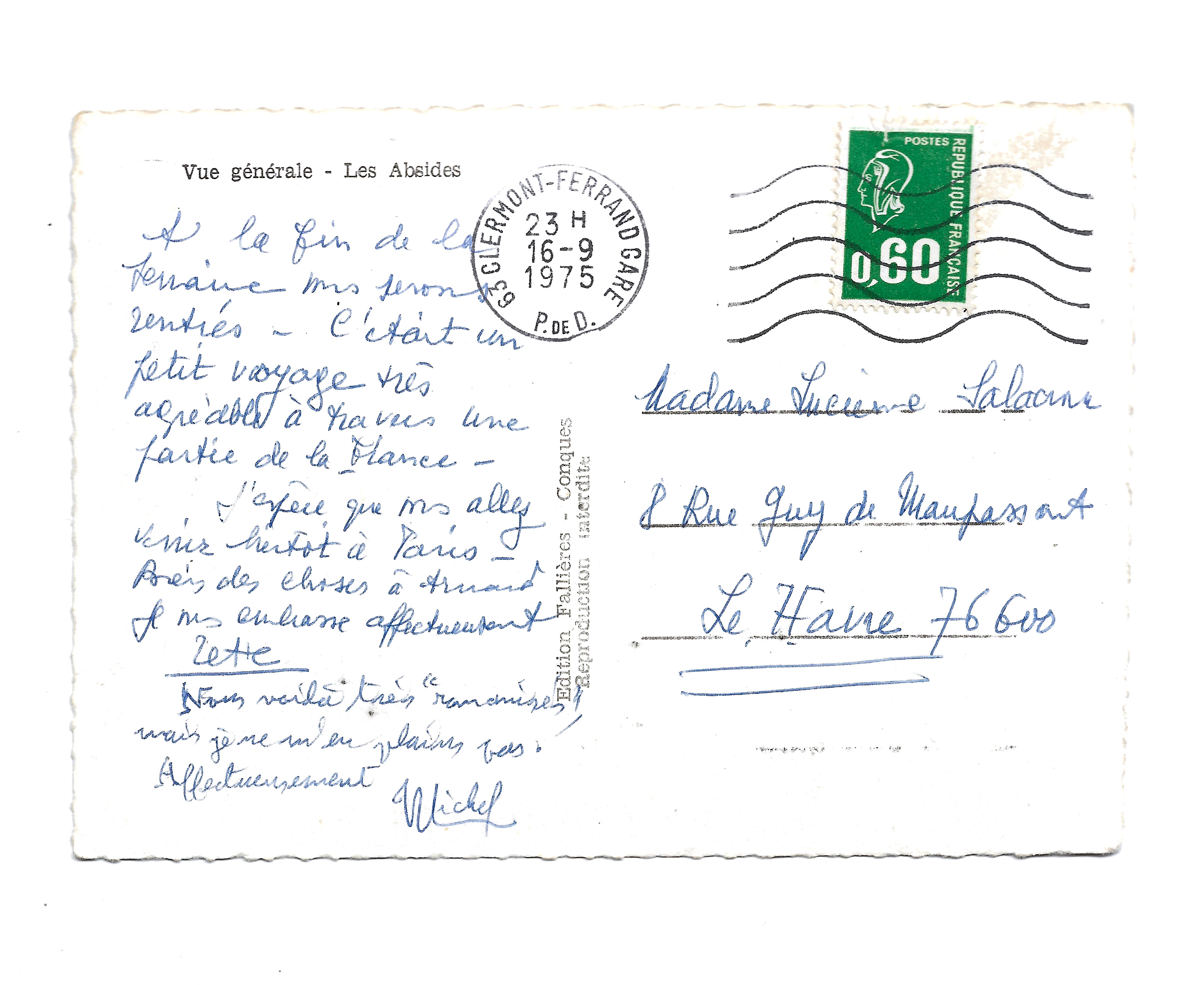 Carte postale autographe signée adressée à Lucienne Salacrou