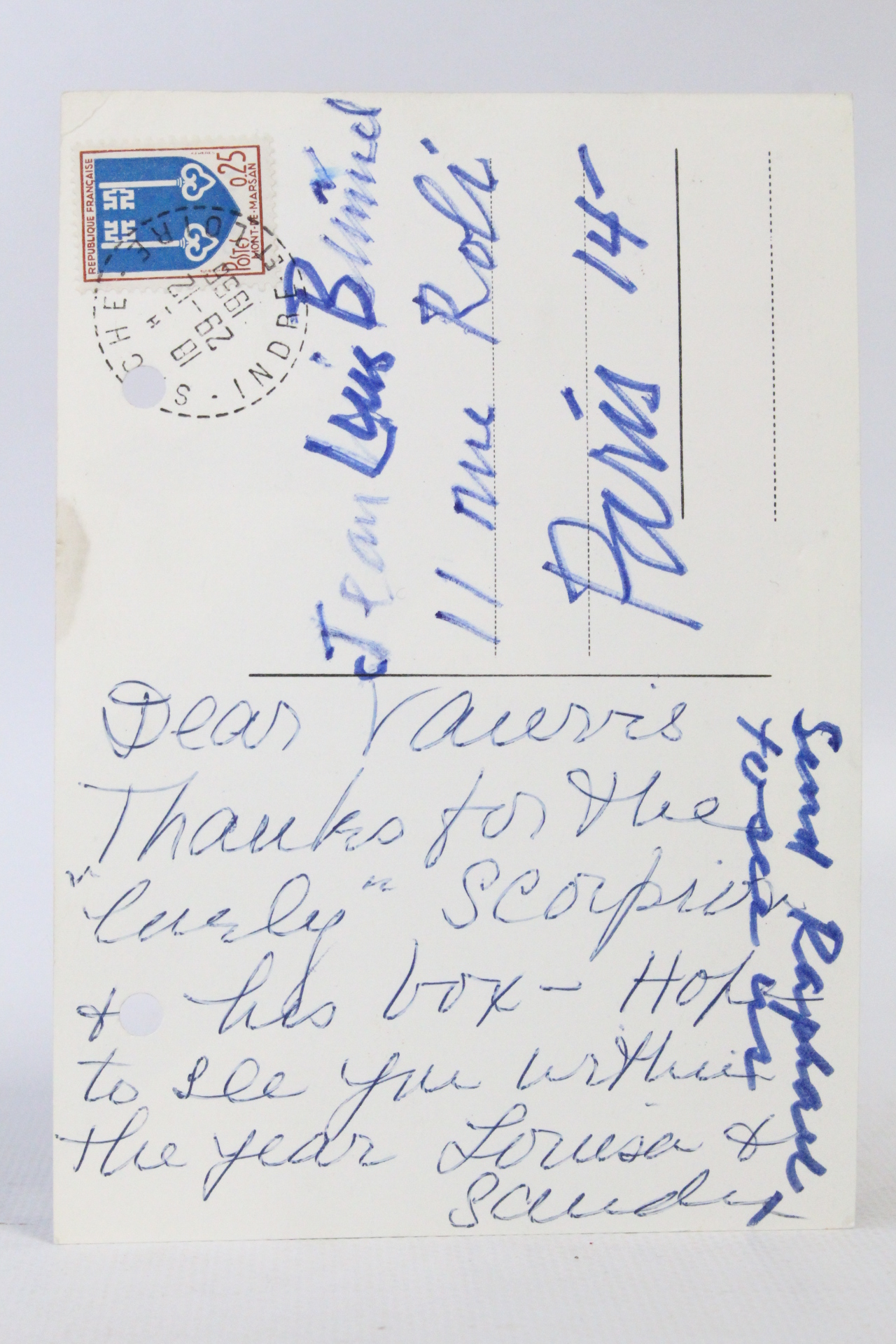 Carte postale autographe signée d'Alexander Calder à Juan Luis Buñuel