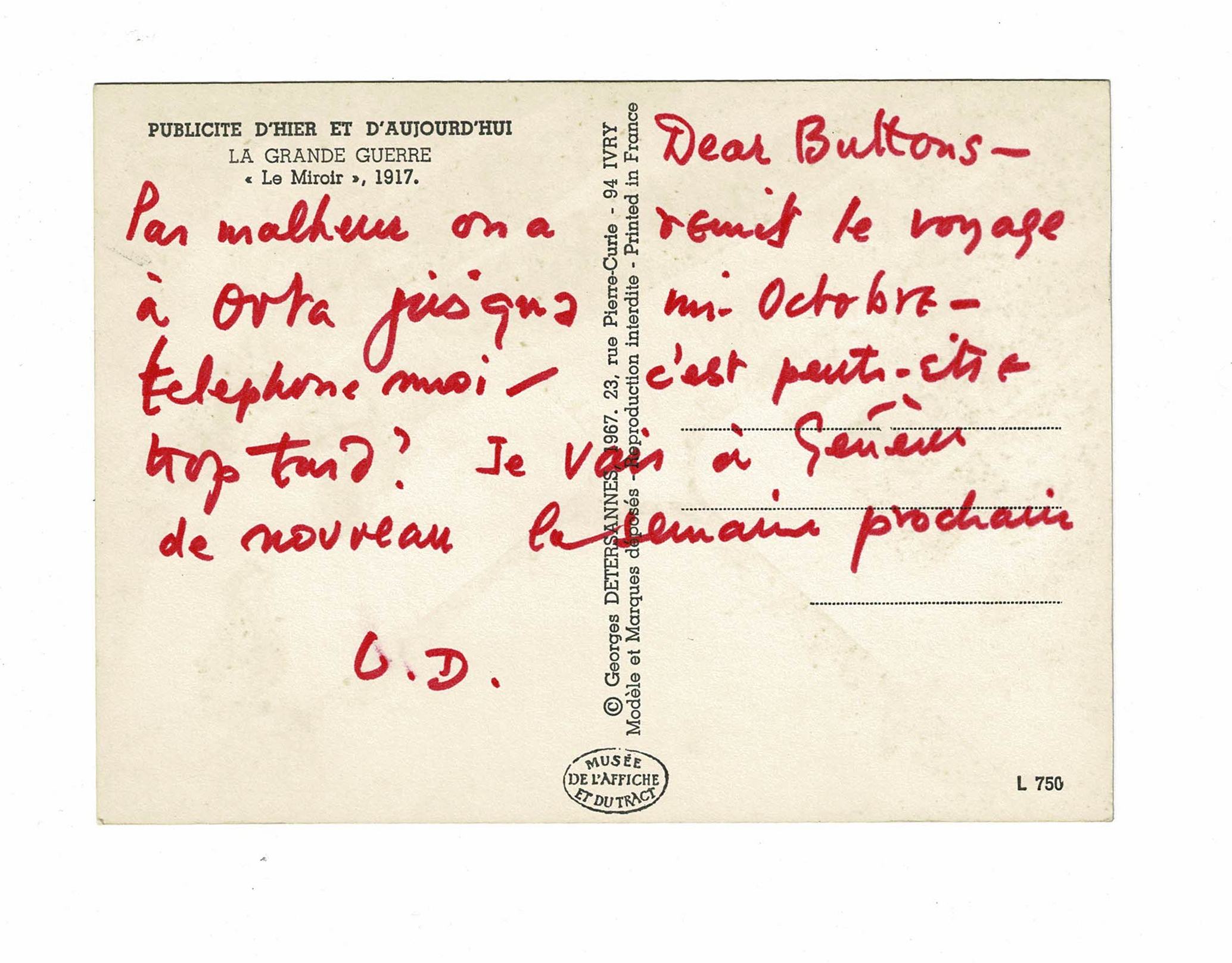 L'oreiller militaire français • Carte postale autographe signée de Lawrence …