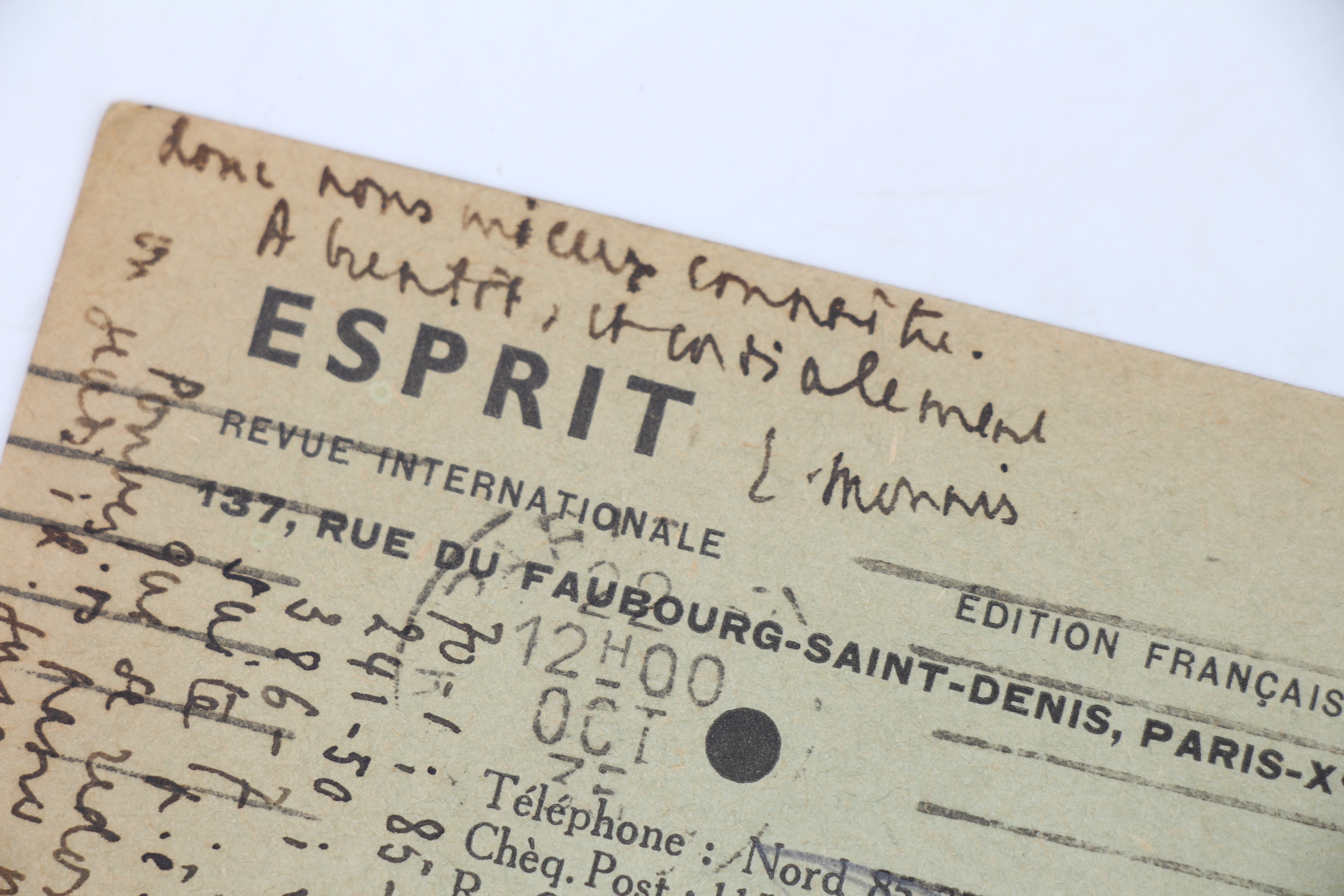 Carte postale manuscrite d'Emmanuel Mounier adressée à Henri Petit