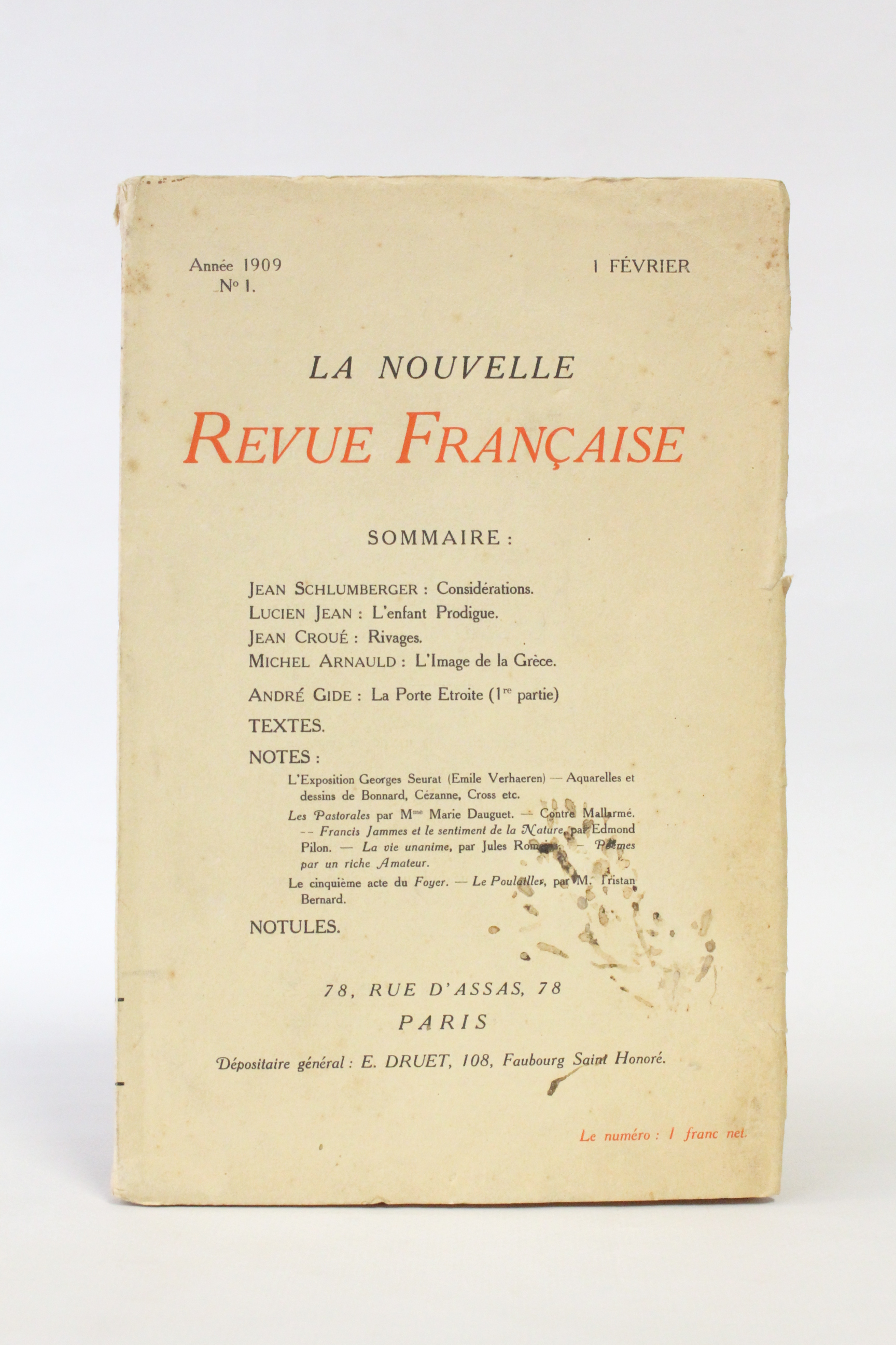 Considérations in La Nouvelle Revue française n°1 de l'année 1909 …