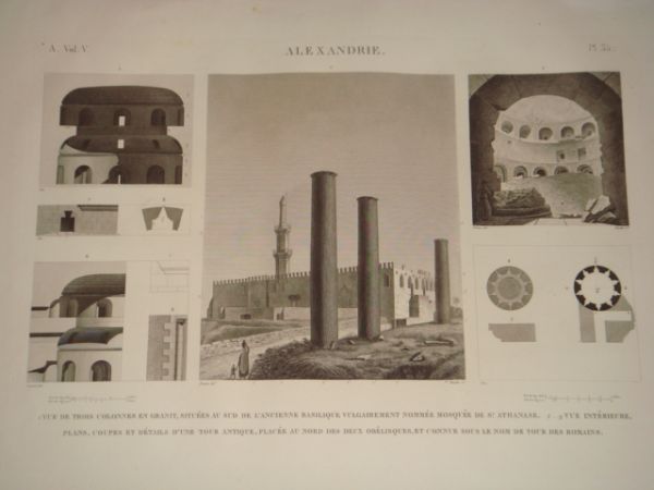 DESCRIPTION DE L'EGYPTE. Alexandrie. Vue de trois colonnes en granit …