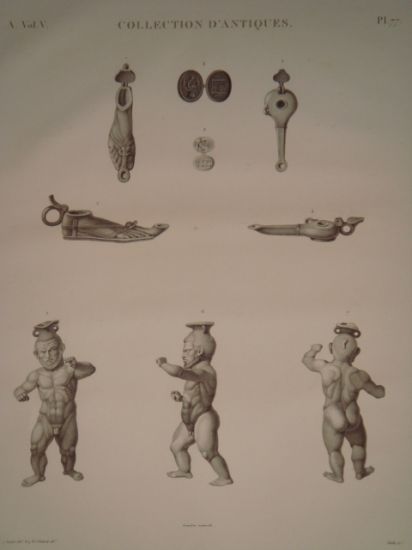 DESCRIPTION DE L'EGYPTE. Collection d'antiques. Lampes en bronze, Pierres gravées. …