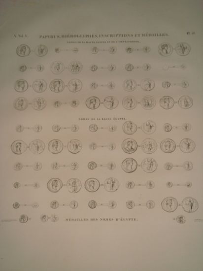 DESCRIPTION DE L'EGYPTE. Papyrus. Hiéroglyphes. Inscriptions et médailles. Médailles des …