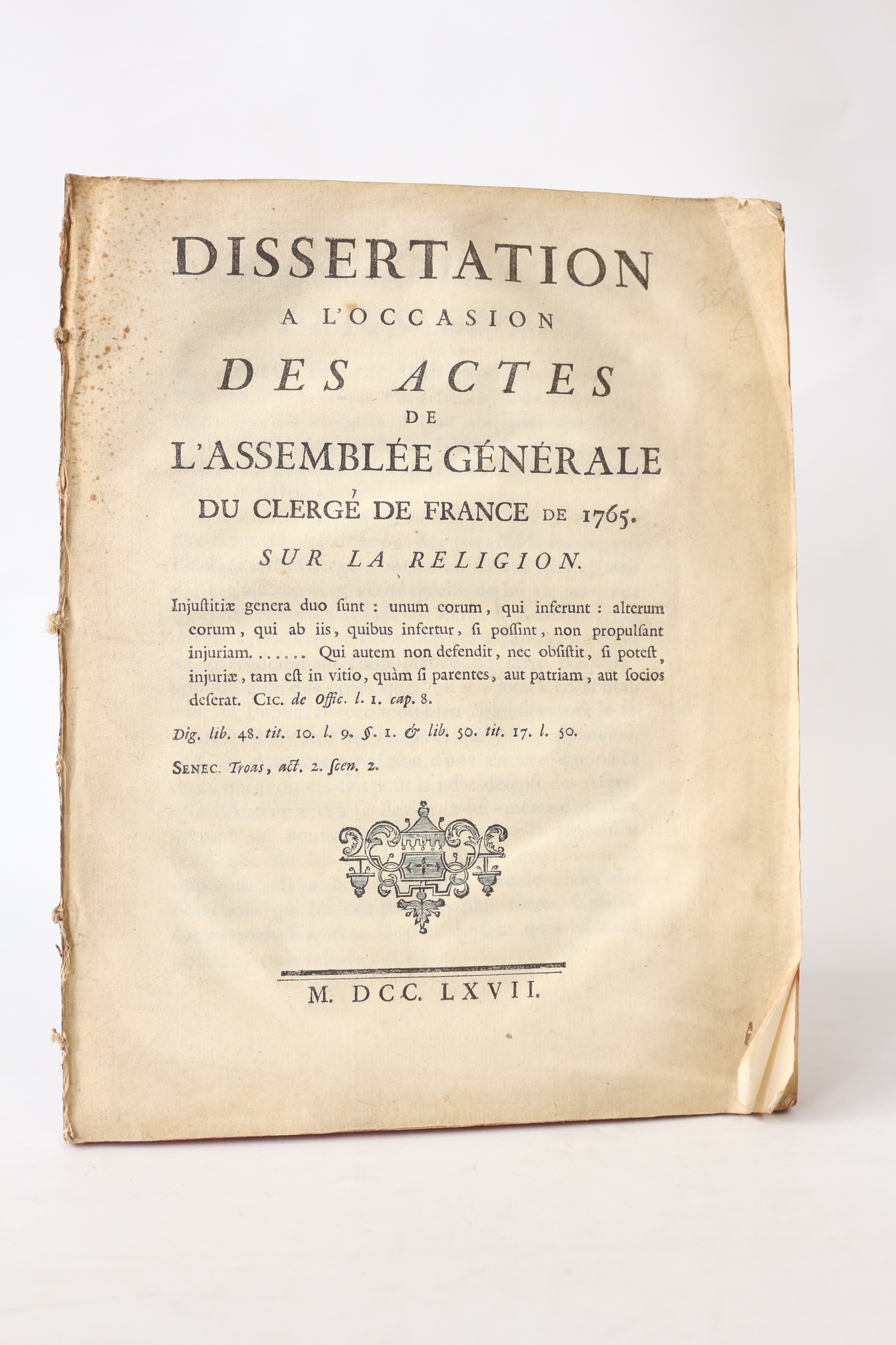Dissertation à l'occasion des actes de l'assemblée générale du clergé …