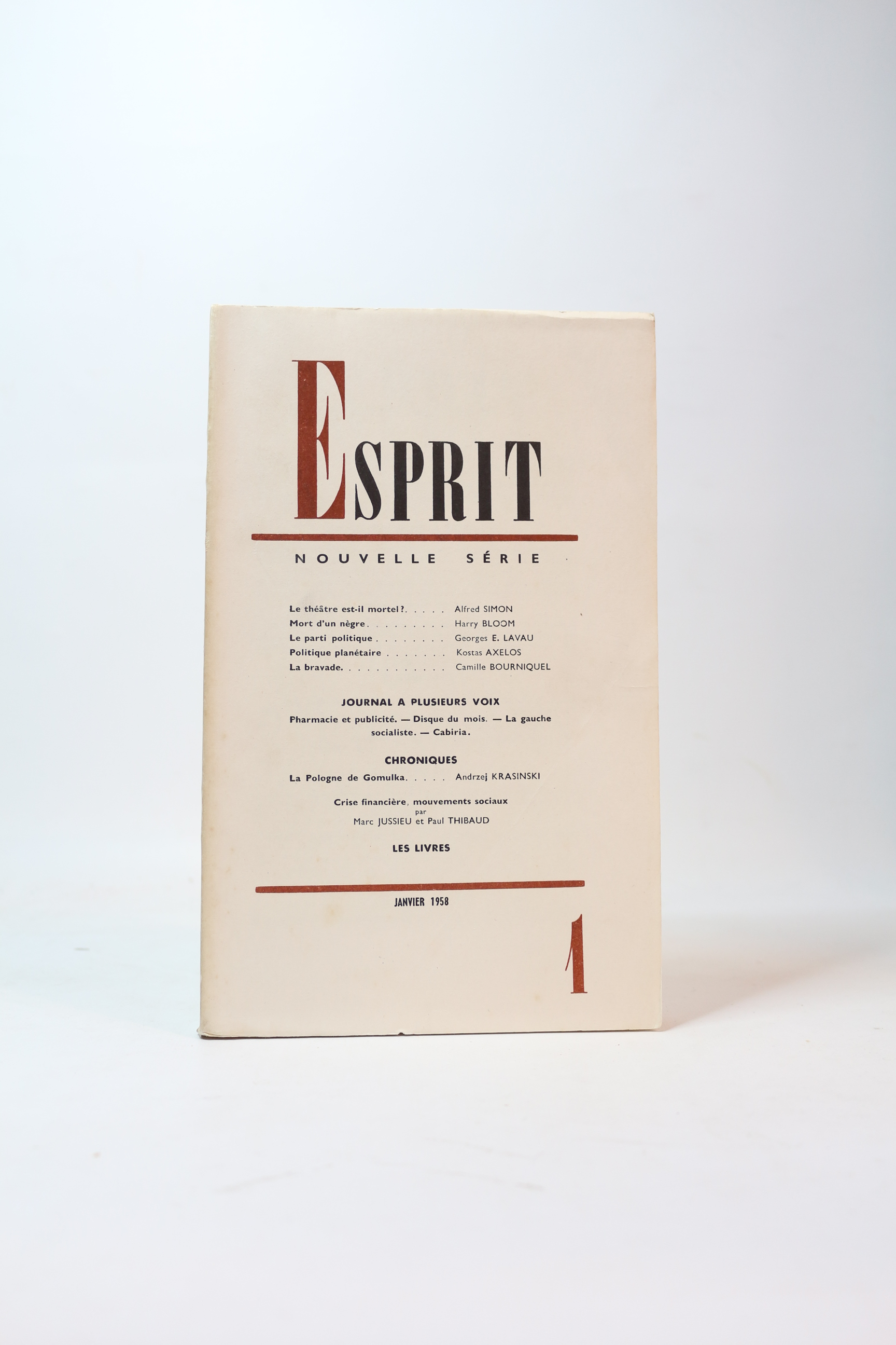 Esprit. Nouvelle série N°1 de la 26ème année