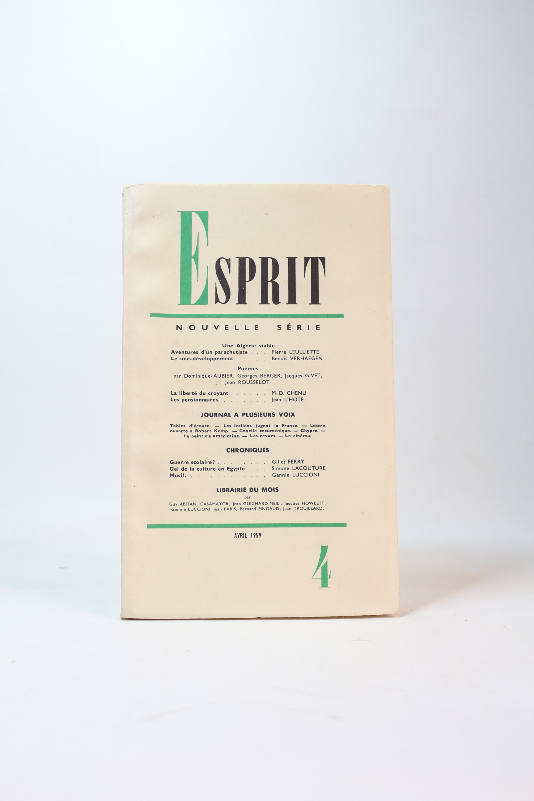 Esprit. Nouvelle série : N°4 de la 27ème année