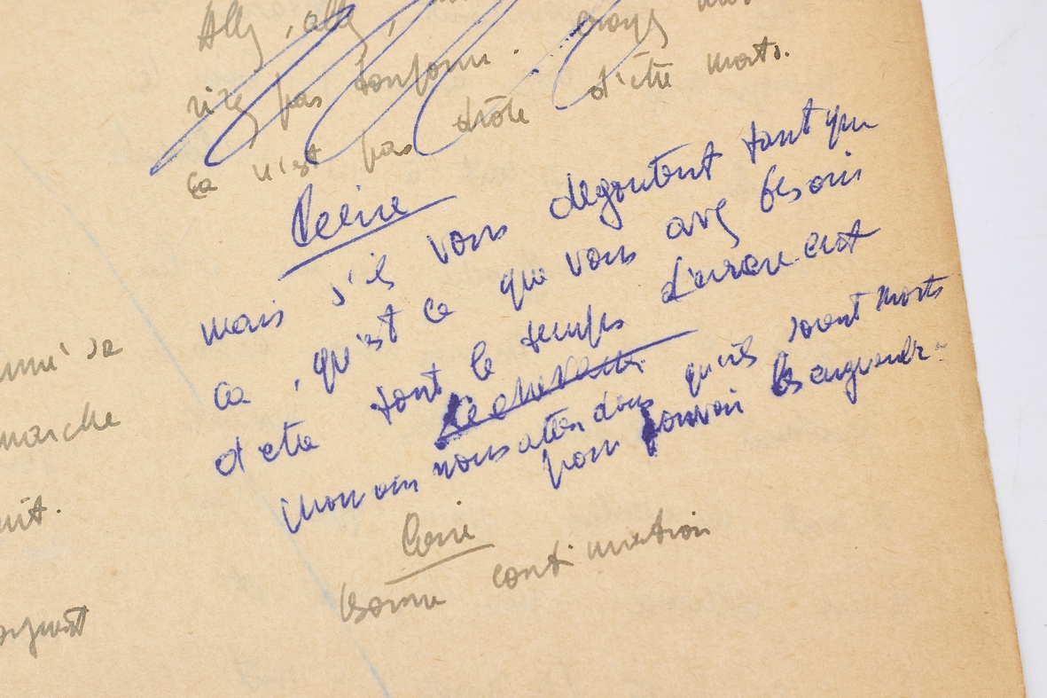Extrait manuscrit inédit d'une pièce de théâtre inachevée