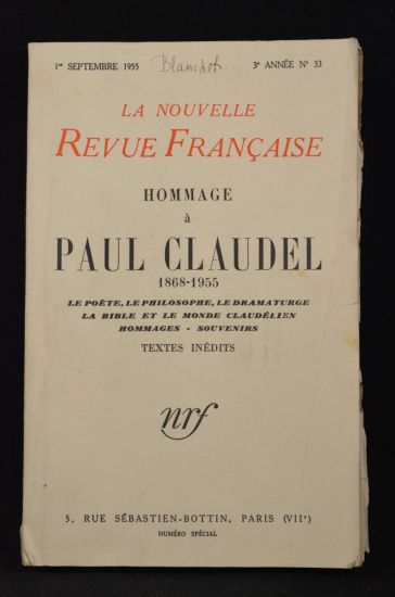 Hommage à Paul Claudel 1868-1955 - In la Nrf N°33 …