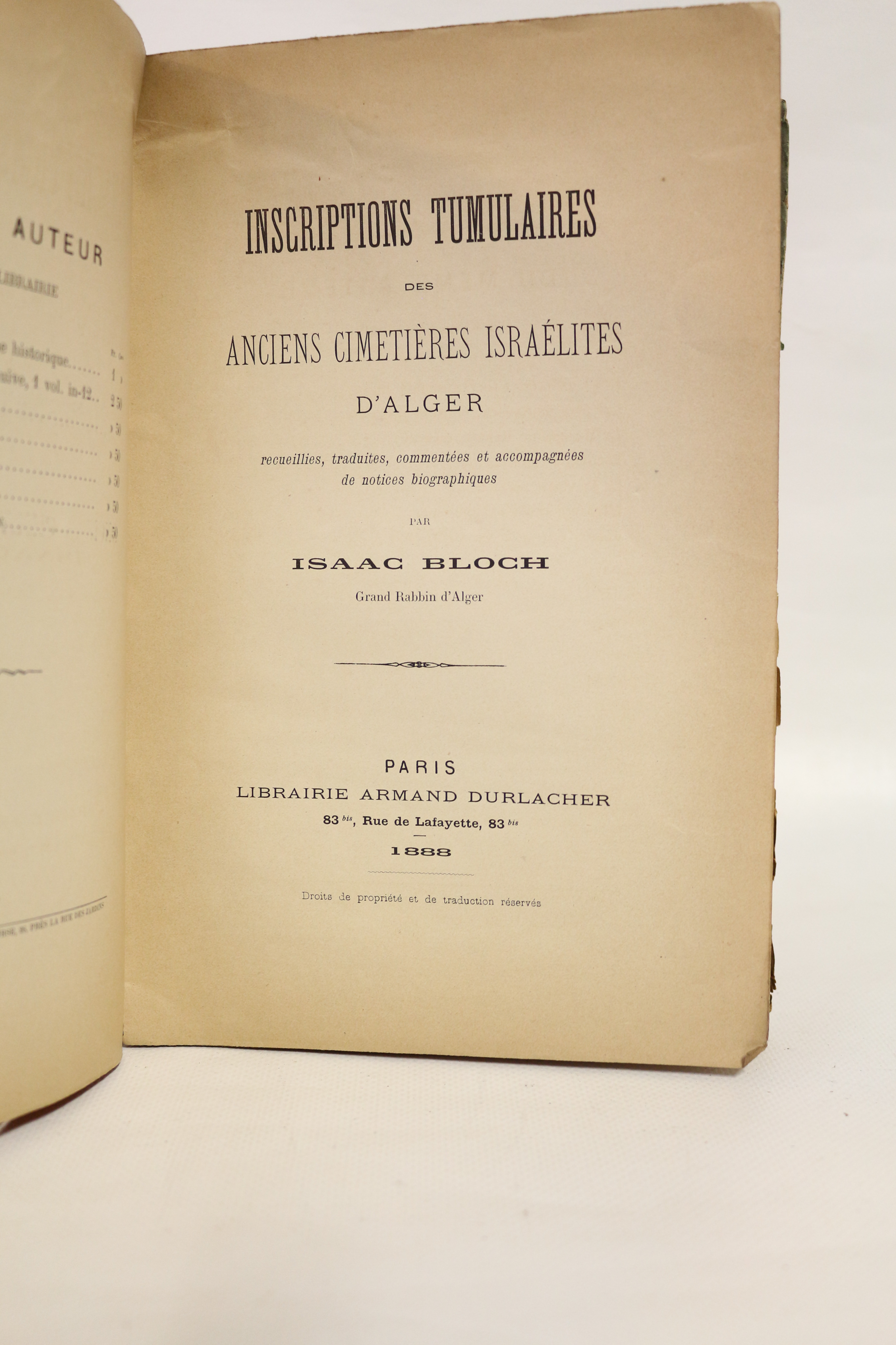 Inscriptions tumulaires des anciens cimetières israélites d'alger